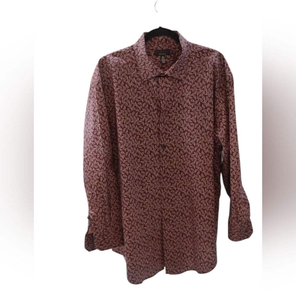 Alfani Red Patterned Button-Up Long Sleeve Shirt SZ XL